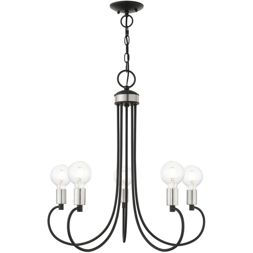 Black Five Light Metal Dimmable Chandelier With Shades HomeRoots