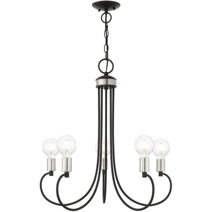 Black Five Light Metal Dimmable Chandelier With Shades HomeRoots