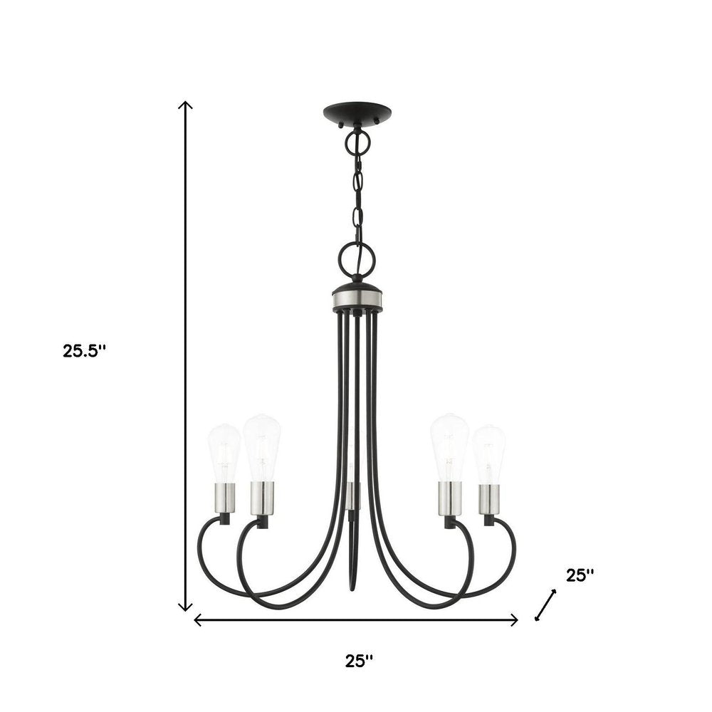 Black Five Light Metal Dimmable Chandelier With Shades HomeRoots