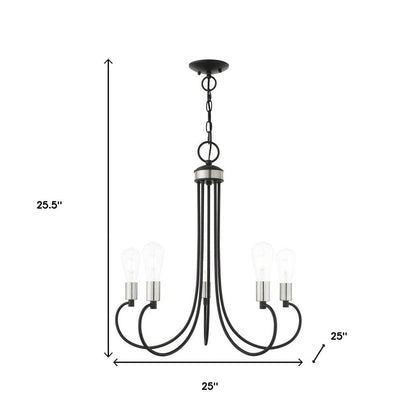 Black Five Light Metal Dimmable Chandelier With Shades HomeRoots