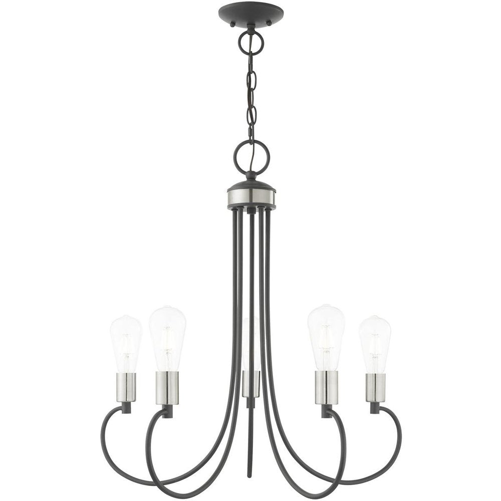 Gray Five Light Metal Dimmable Chandelier With Shades HomeRoots