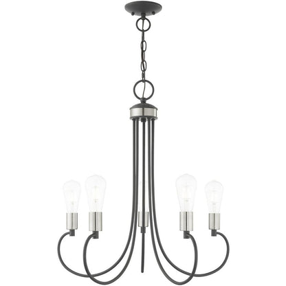 Gray Five Light Metal Dimmable Chandelier With Shades HomeRoots
