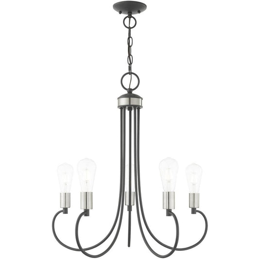 Gray Five Light Metal Dimmable Chandelier With Shades HomeRoots