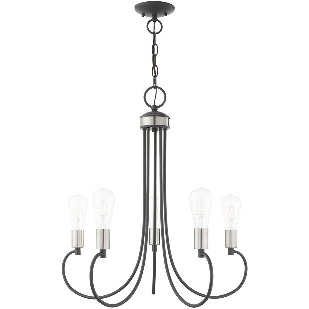 Gray Five Light Metal Dimmable Chandelier With Shades HomeRoots