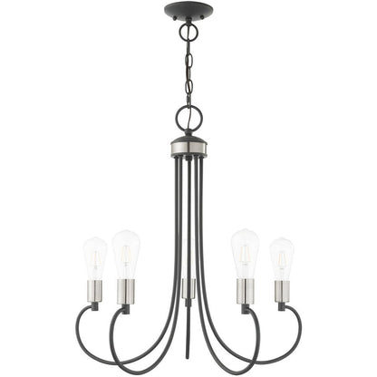 Gray Five Light Metal Dimmable Chandelier With Shades HomeRoots