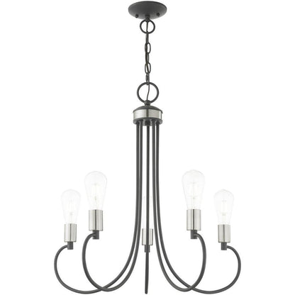 Gray Five Light Metal Dimmable Chandelier With Shades HomeRoots