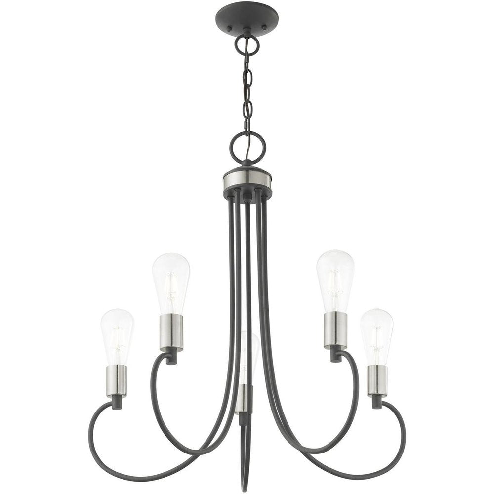 Gray Five Light Metal Dimmable Chandelier With Shades HomeRoots