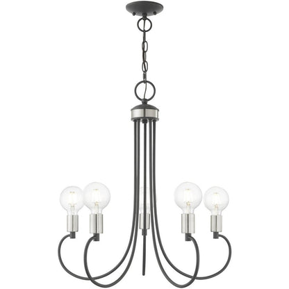 Gray Five Light Metal Dimmable Chandelier With Shades HomeRoots