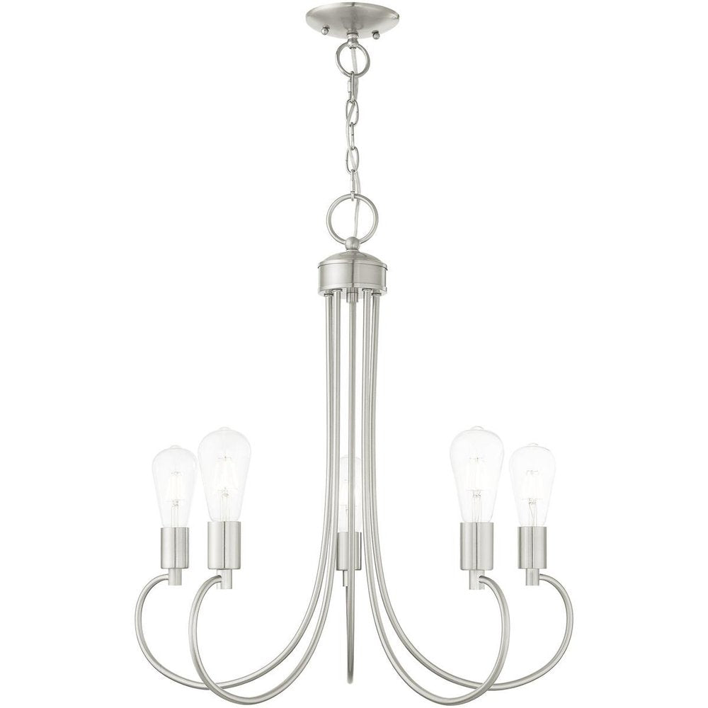 Nickel Five Light Metal Dimmable Chandelier With Shades HomeRoots