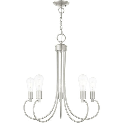 Nickel Five Light Metal Dimmable Chandelier With Shades HomeRoots