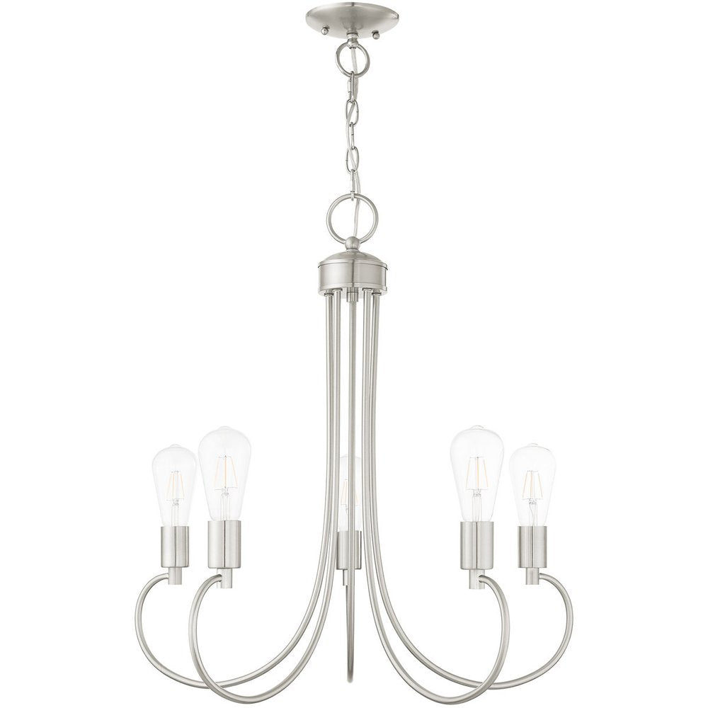 Nickel Five Light Metal Dimmable Chandelier With Shades HomeRoots