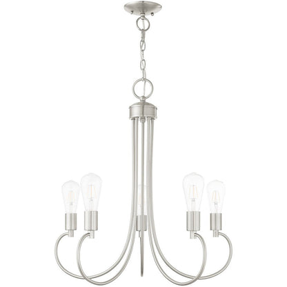 Nickel Five Light Metal Dimmable Chandelier With Shades HomeRoots