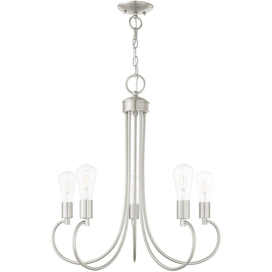 Nickel Five Light Metal Dimmable Chandelier With Shades HomeRoots