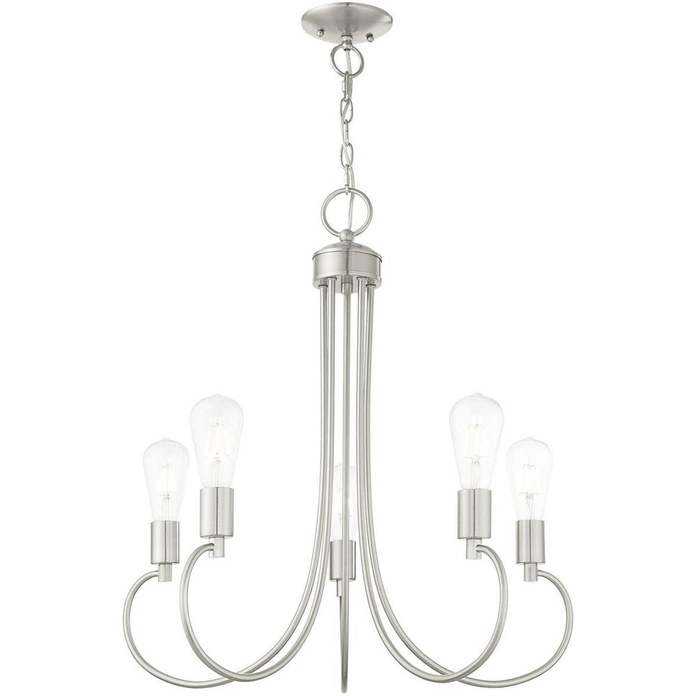 Nickel Five Light Metal Dimmable Chandelier With Shades HomeRoots