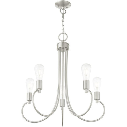Nickel Five Light Metal Dimmable Chandelier With Shades HomeRoots