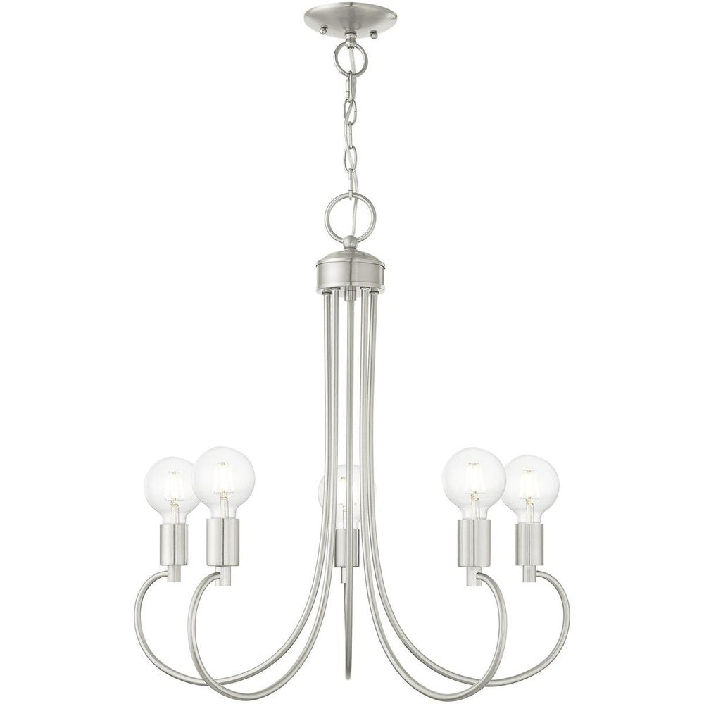 Nickel Five Light Metal Dimmable Chandelier With Shades HomeRoots