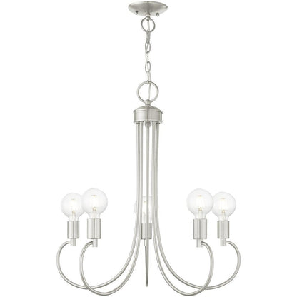 Nickel Five Light Metal Dimmable Chandelier With Shades HomeRoots