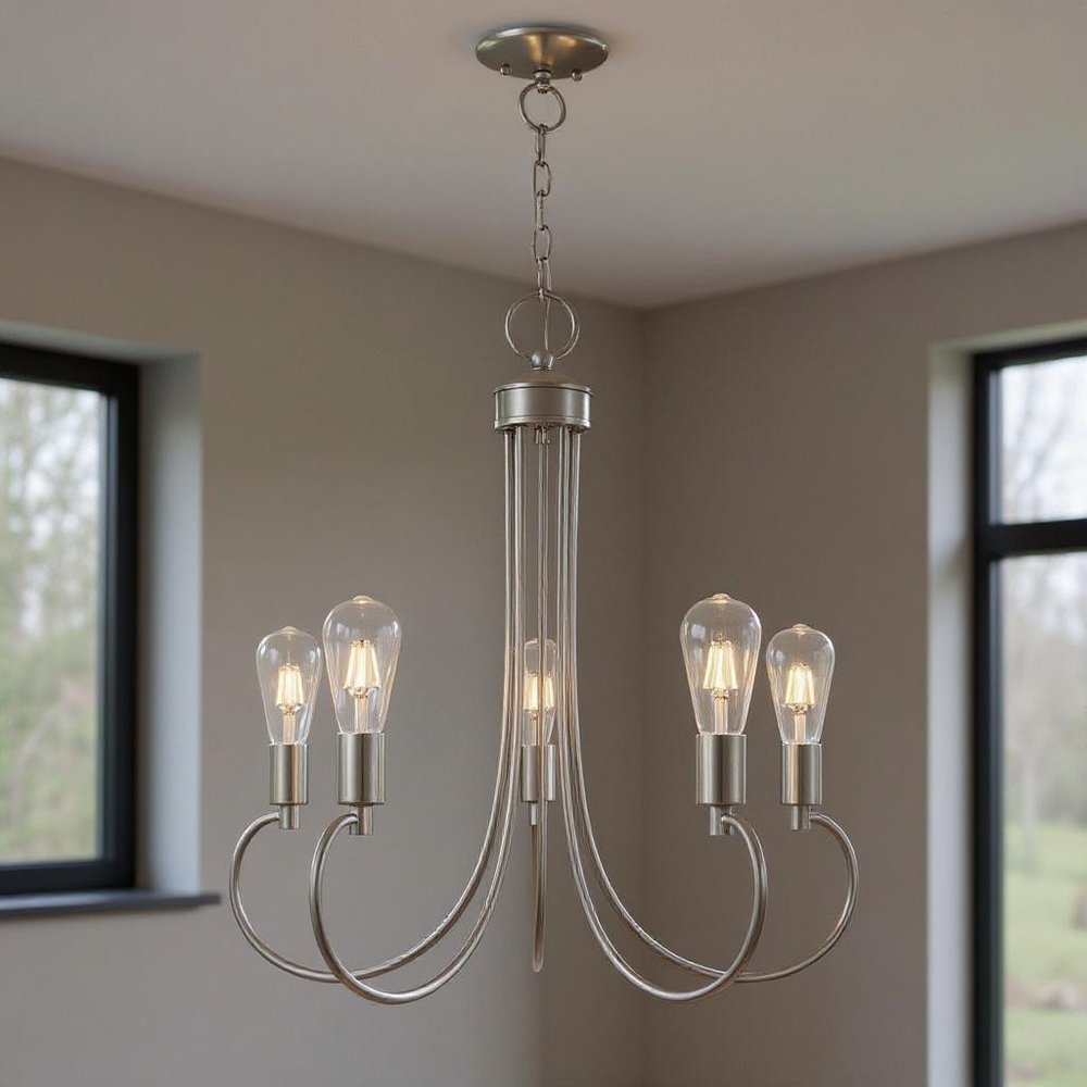 Nickel Five Light Metal Dimmable Chandelier With Shades HomeRoots