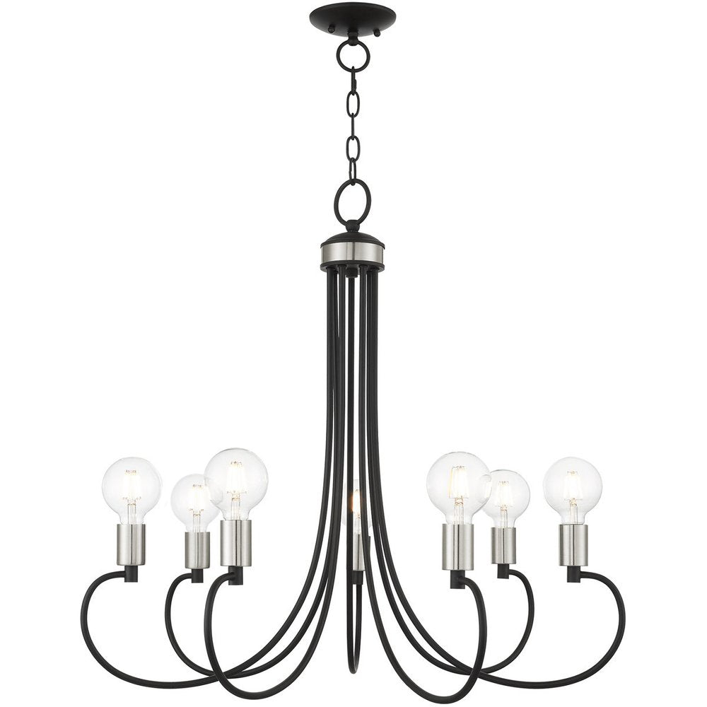 Black Seven Light Metal Dimmable Chandelier With Shades HomeRoots