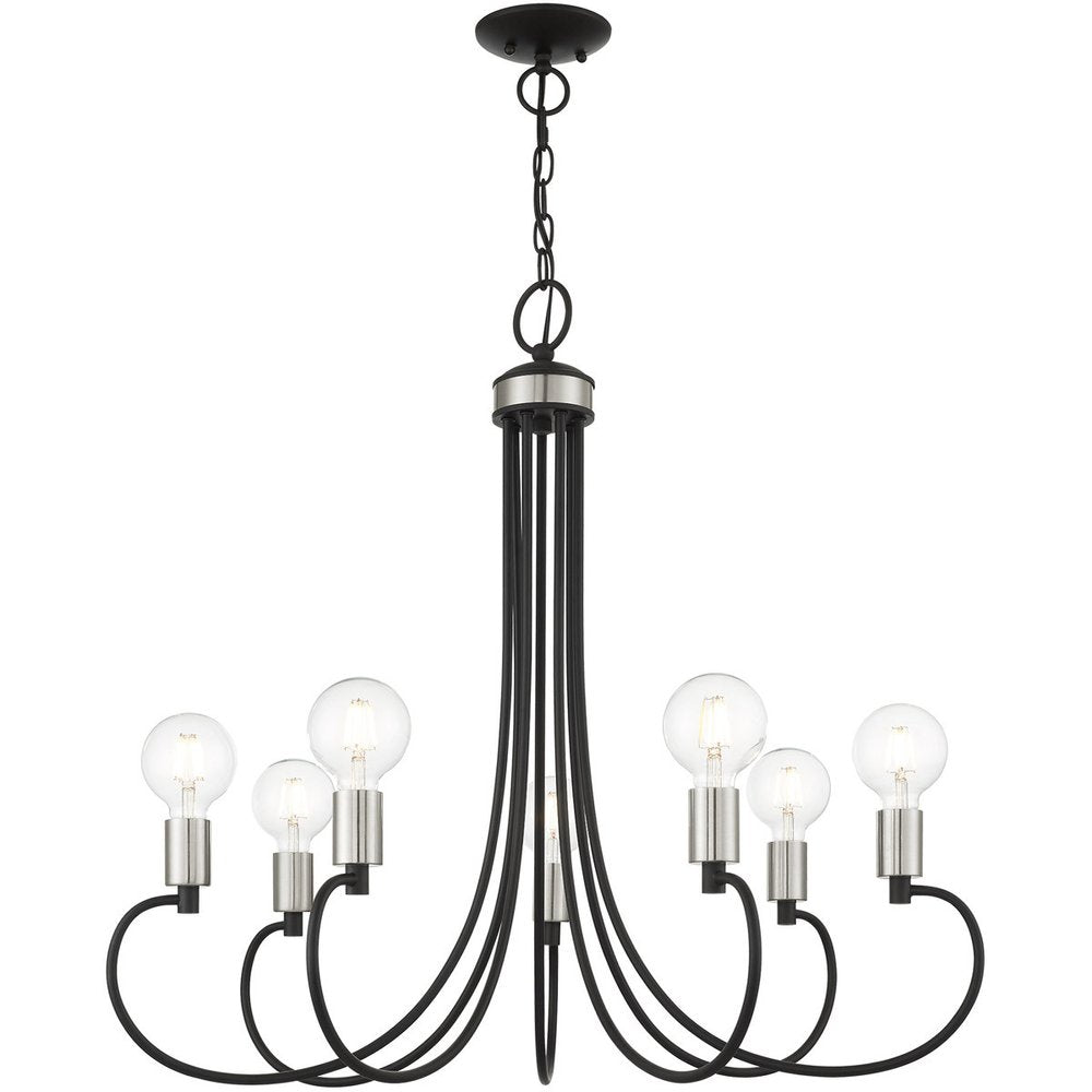 Black Seven Light Metal Dimmable Chandelier With Shades HomeRoots