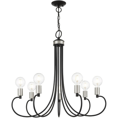 Black Seven Light Metal Dimmable Chandelier With Shades HomeRoots