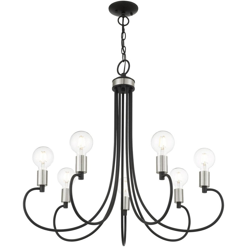 Black Seven Light Metal Dimmable Chandelier With Shades HomeRoots