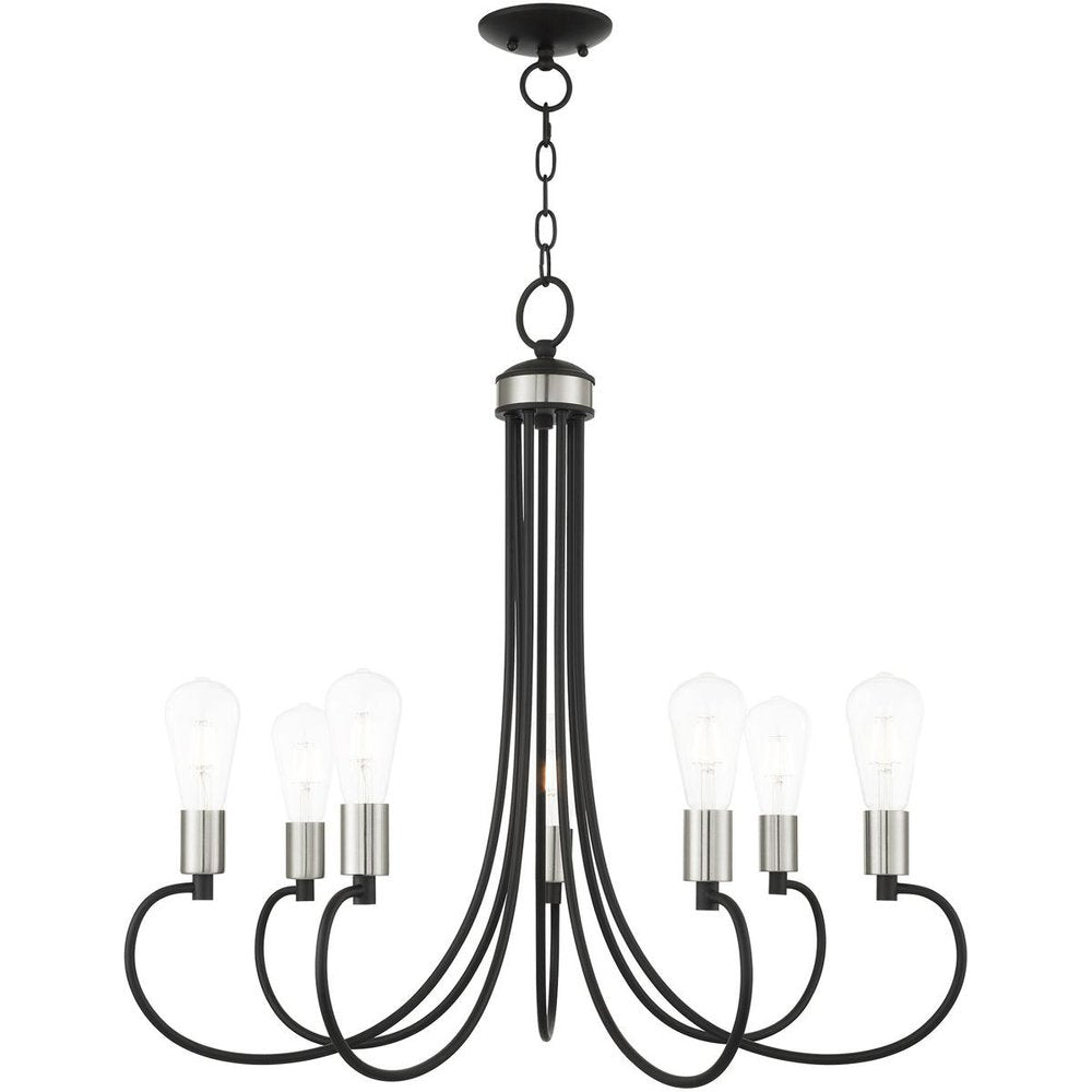 Black Seven Light Metal Dimmable Chandelier With Shades HomeRoots