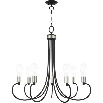 Black Seven Light Metal Dimmable Chandelier With Shades HomeRoots