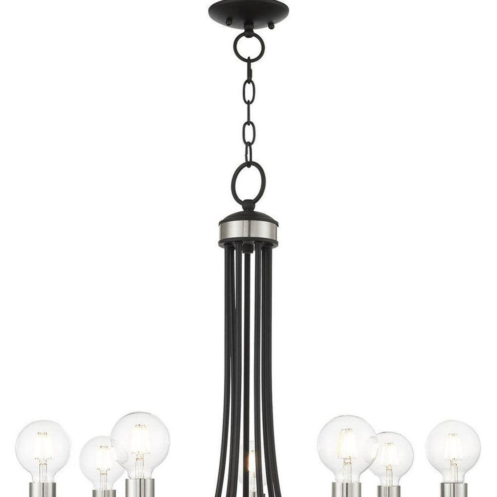 Black Seven Light Metal Dimmable Chandelier With Shades HomeRoots