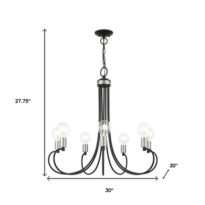 Black Seven Light Metal Dimmable Chandelier With Shades HomeRoots