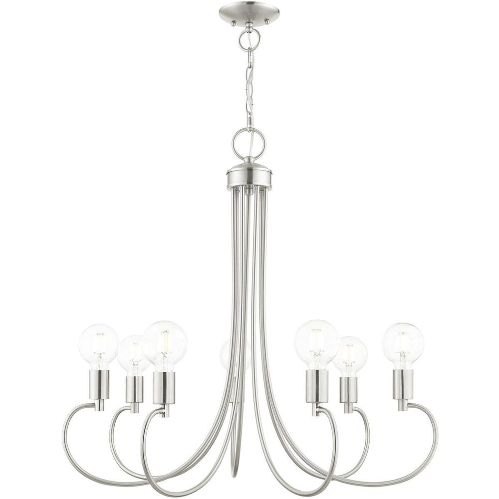 Nickel Seven Light Metal Dimmable Chandelier With Shades HomeRoots