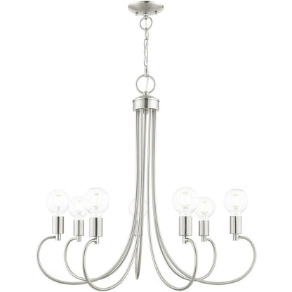 Nickel Seven Light Metal Dimmable Chandelier With Shades HomeRoots