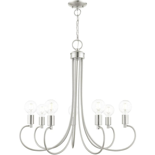 Nickel Seven Light Metal Dimmable Chandelier With Shades HomeRoots