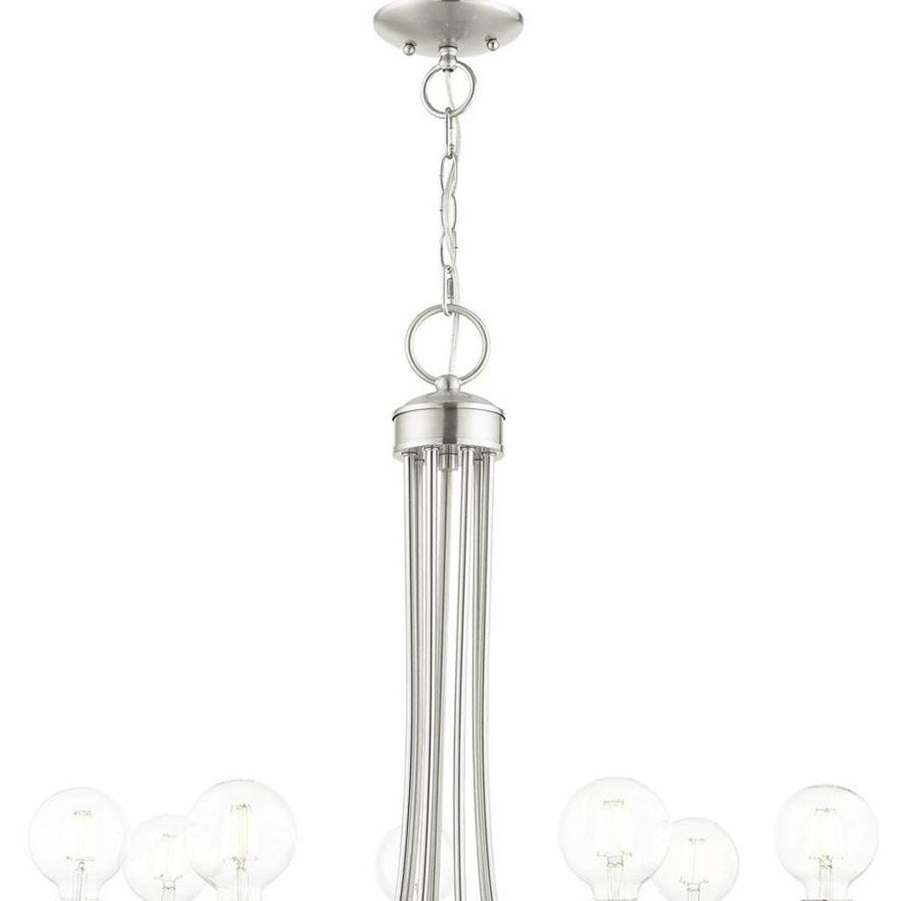 Nickel Seven Light Metal Dimmable Chandelier With Shades HomeRoots