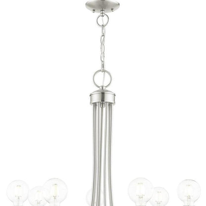 Nickel Seven Light Metal Dimmable Chandelier With Shades HomeRoots