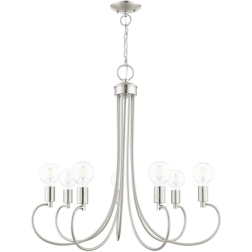 Nickel Seven Light Metal Dimmable Chandelier With Shades HomeRoots