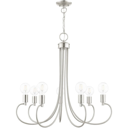 Nickel Seven Light Metal Dimmable Chandelier With Shades HomeRoots