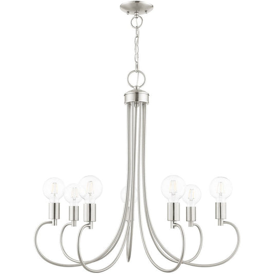 Nickel Seven Light Metal Dimmable Chandelier With Shades HomeRoots