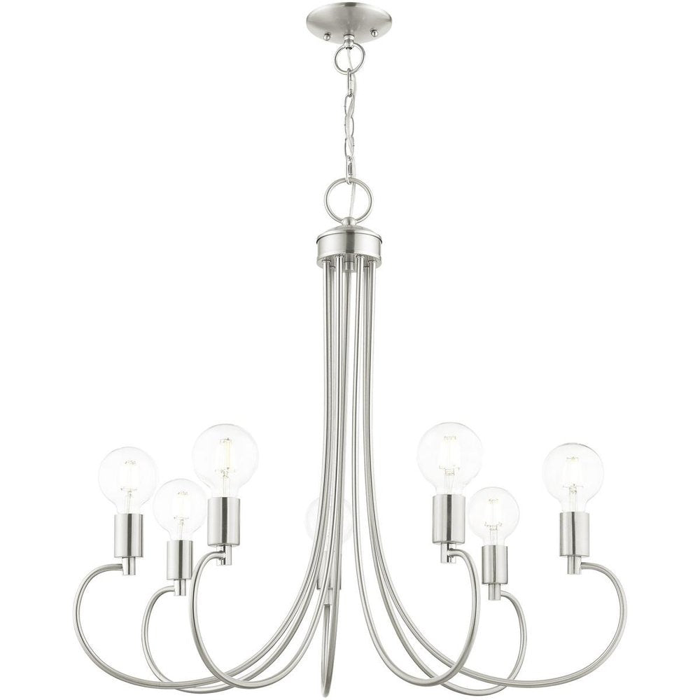 Nickel Seven Light Metal Dimmable Chandelier With Shades HomeRoots