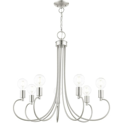 Nickel Seven Light Metal Dimmable Chandelier With Shades HomeRoots