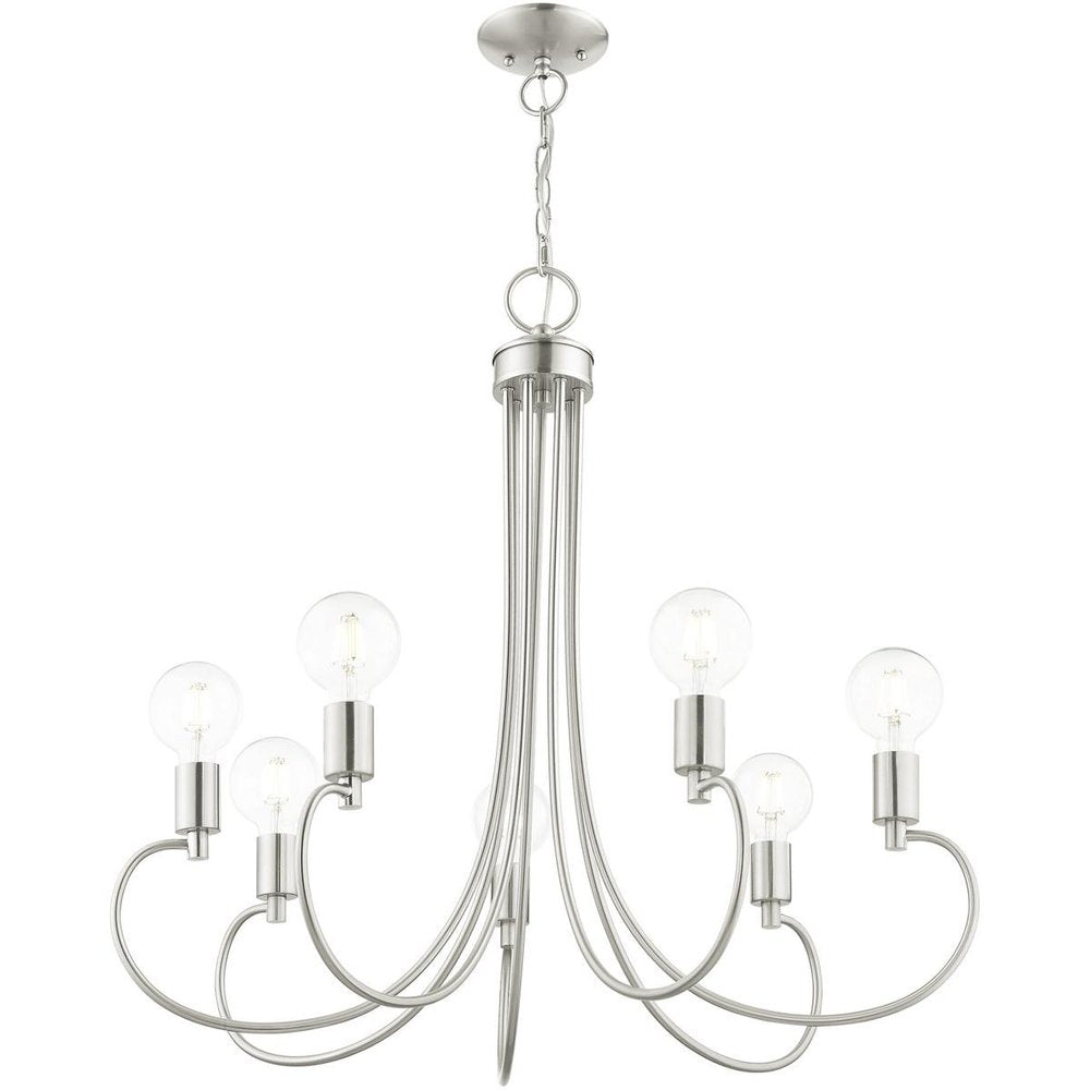 Nickel Seven Light Metal Dimmable Chandelier With Shades HomeRoots