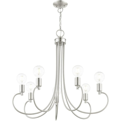 Nickel Seven Light Metal Dimmable Chandelier With Shades HomeRoots