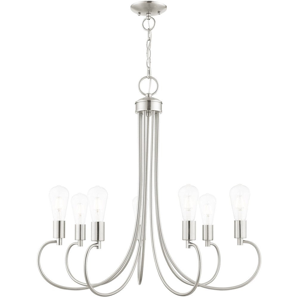 Nickel Seven Light Metal Dimmable Chandelier With Shades HomeRoots