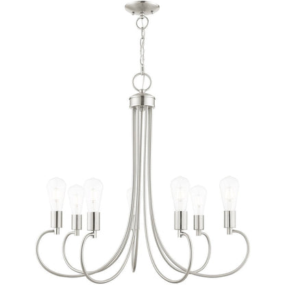 Nickel Seven Light Metal Dimmable Chandelier With Shades HomeRoots