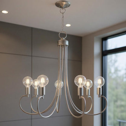 Nickel Seven Light Metal Dimmable Chandelier With Shades HomeRoots