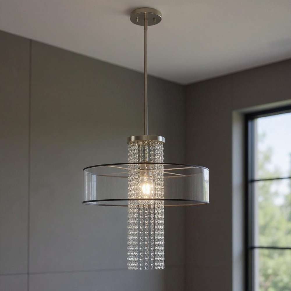 Nickel Metal Dimmable Chandelier With Shades HomeRoots