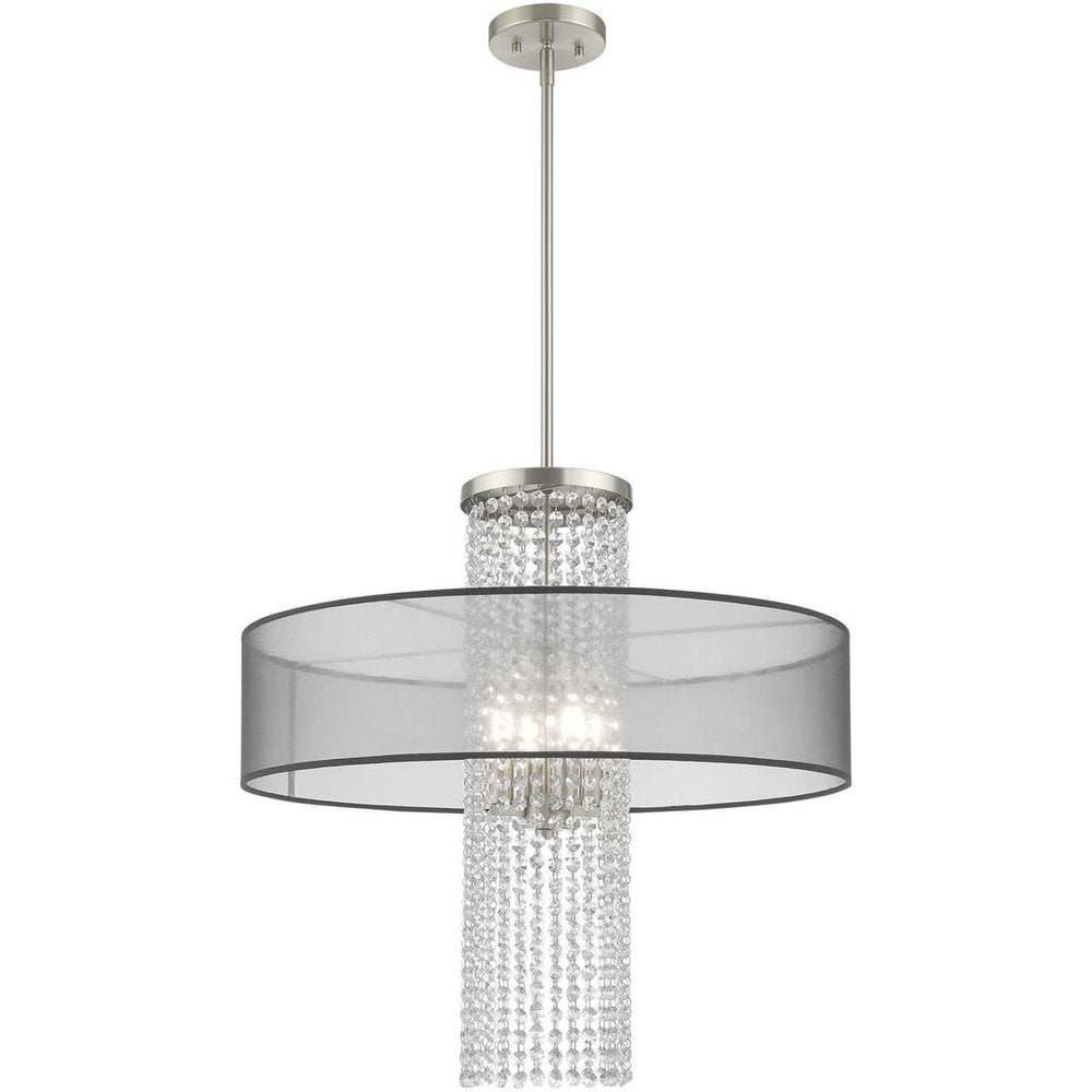 Nickel Four Light Metal Dimmable Chandelier With Shades HomeRoots