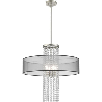 Nickel Four Light Metal Dimmable Chandelier With Shades HomeRoots