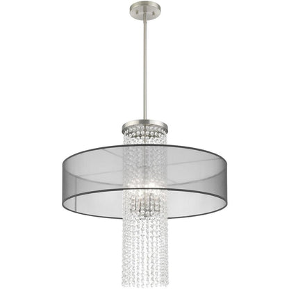 Nickel Four Light Metal Dimmable Chandelier With Shades HomeRoots