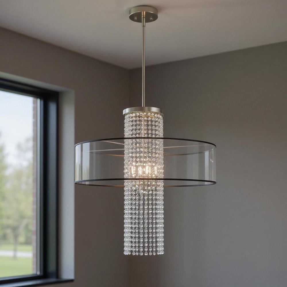 Nickel Four Light Metal Dimmable Chandelier With Shades HomeRoots